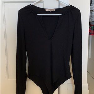 Forever21 Long-Sleeve Ribbed V-Neck Bodysuit
